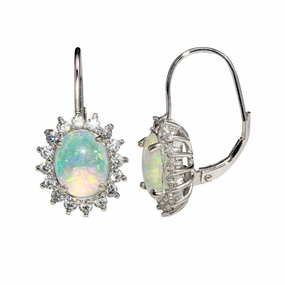 Rhodium Plated 925 Sterling Silver Dangling Synthetic Opal Earrings - STE01161RH