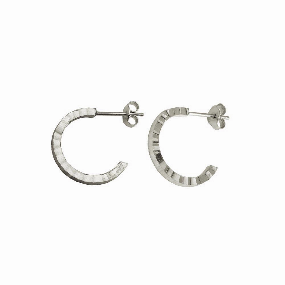 Rhodium Plated 925 Sterling Silver Diamond Cut Semi Hoop Earrings 20mm - ECE00031RH
