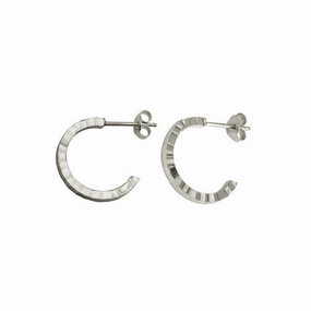 Rhodium Plated 925 Sterling Silver Diamond Cut Semi Hoop Earrings 20mm - ECE00031RH