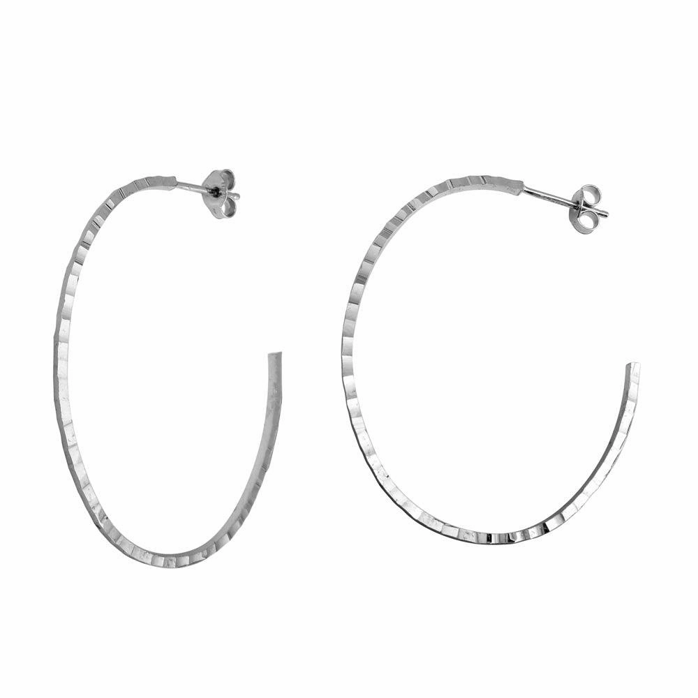 Rhodium Plated 925 Sterling Silver Diamond Cut Semi Hoop Earrings 50mm - ECE00033RH