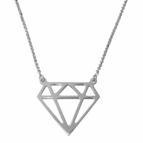 Rhodium Plated 925 Sterling Silver Diamond Outline Necklace - ARN00030RH