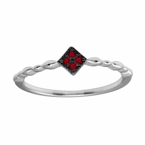 Rhodium Plated 925 Sterling Silver Diamond Shape 4 Red CZ Ring - BGR01226RED