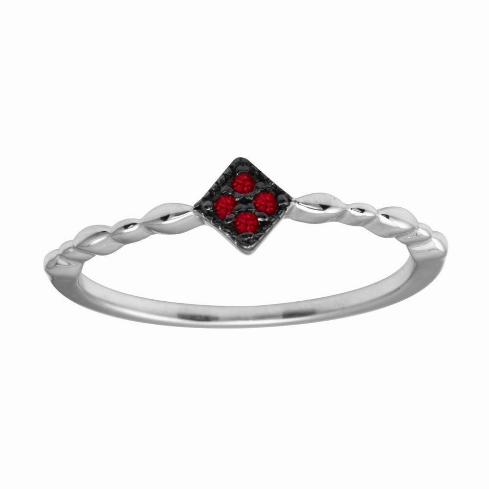 Rhodium Plated 925 Sterling Silver Diamond Shape 4 Red CZ Ring - BGR01226RED