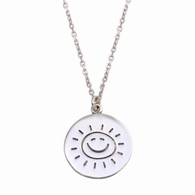 Rhodium Plated 925 Sterling Silver Disc Sun Word Necklace - SOP00130