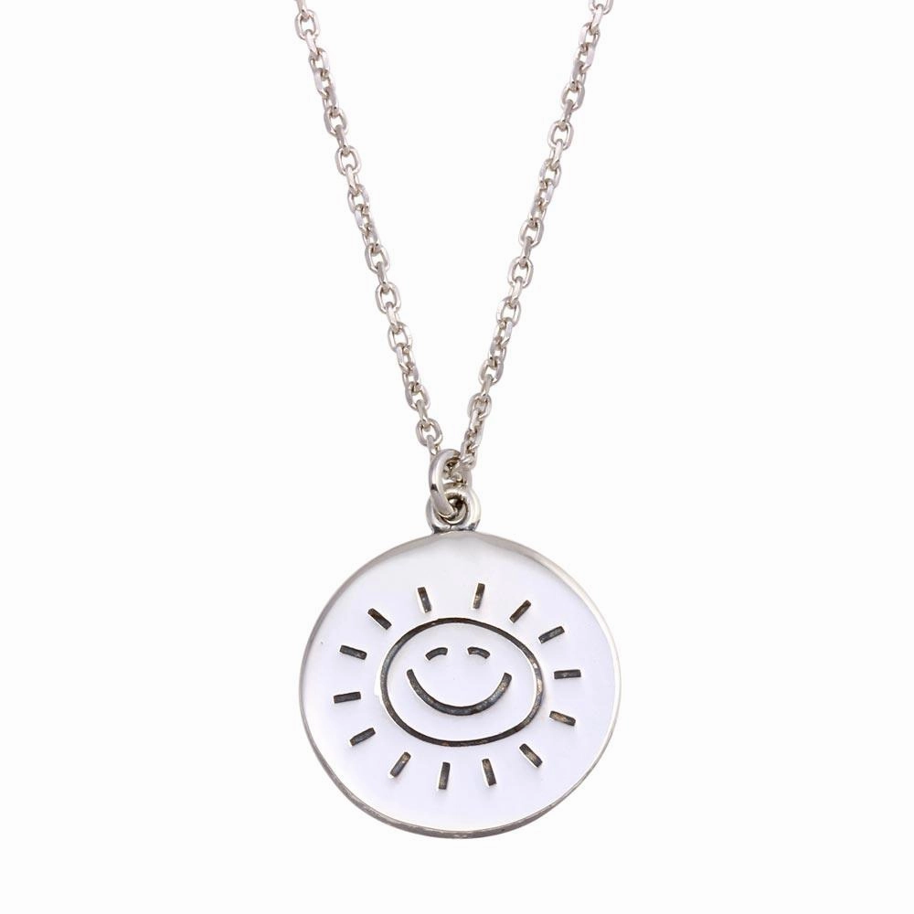 Rhodium Plated 925 Sterling Silver Disc Sun Word Necklace - SOP00130