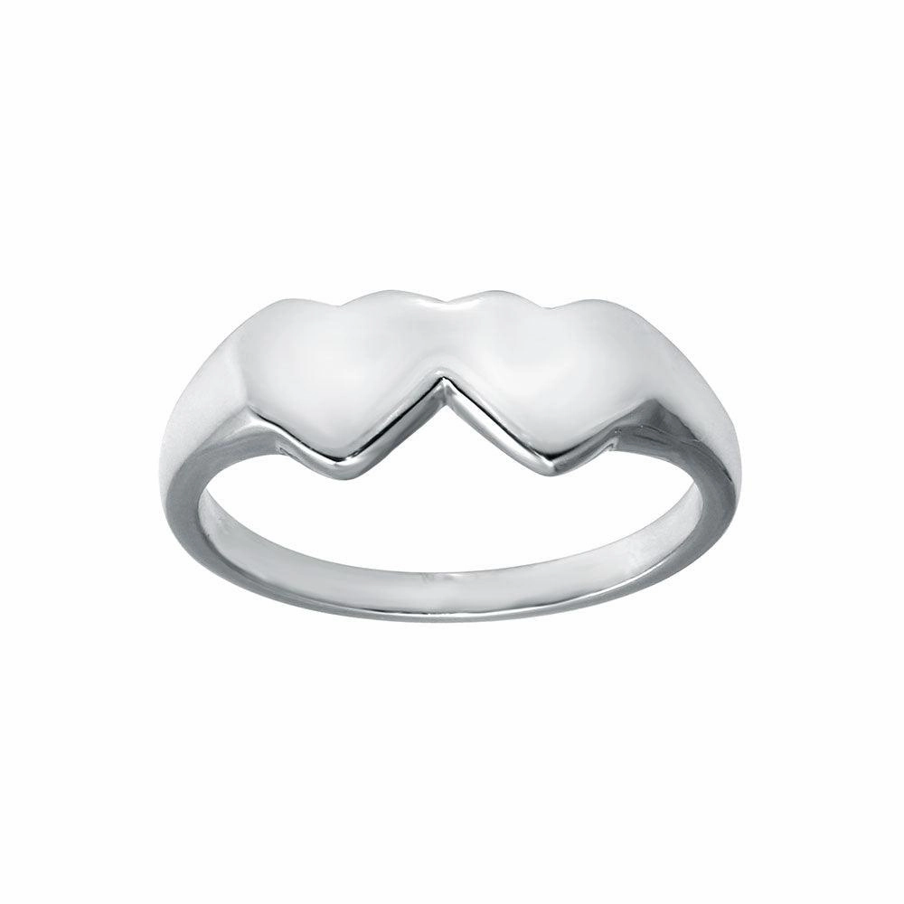 Rhodium Plated 925 Sterling Silver Double Heart Ring - SOR00036