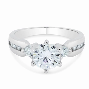 Rhodium Plated 925 Sterling Silver Engagement Moissanite Ring - MGMR00002