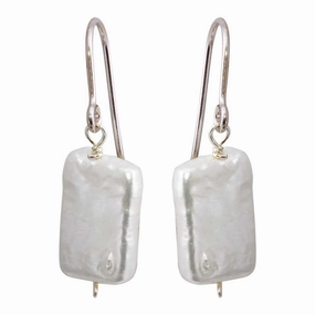 Rhodium Plated 925 Sterling Silver Fish Hook Square Dangling Pearl Earrings - PJE00004