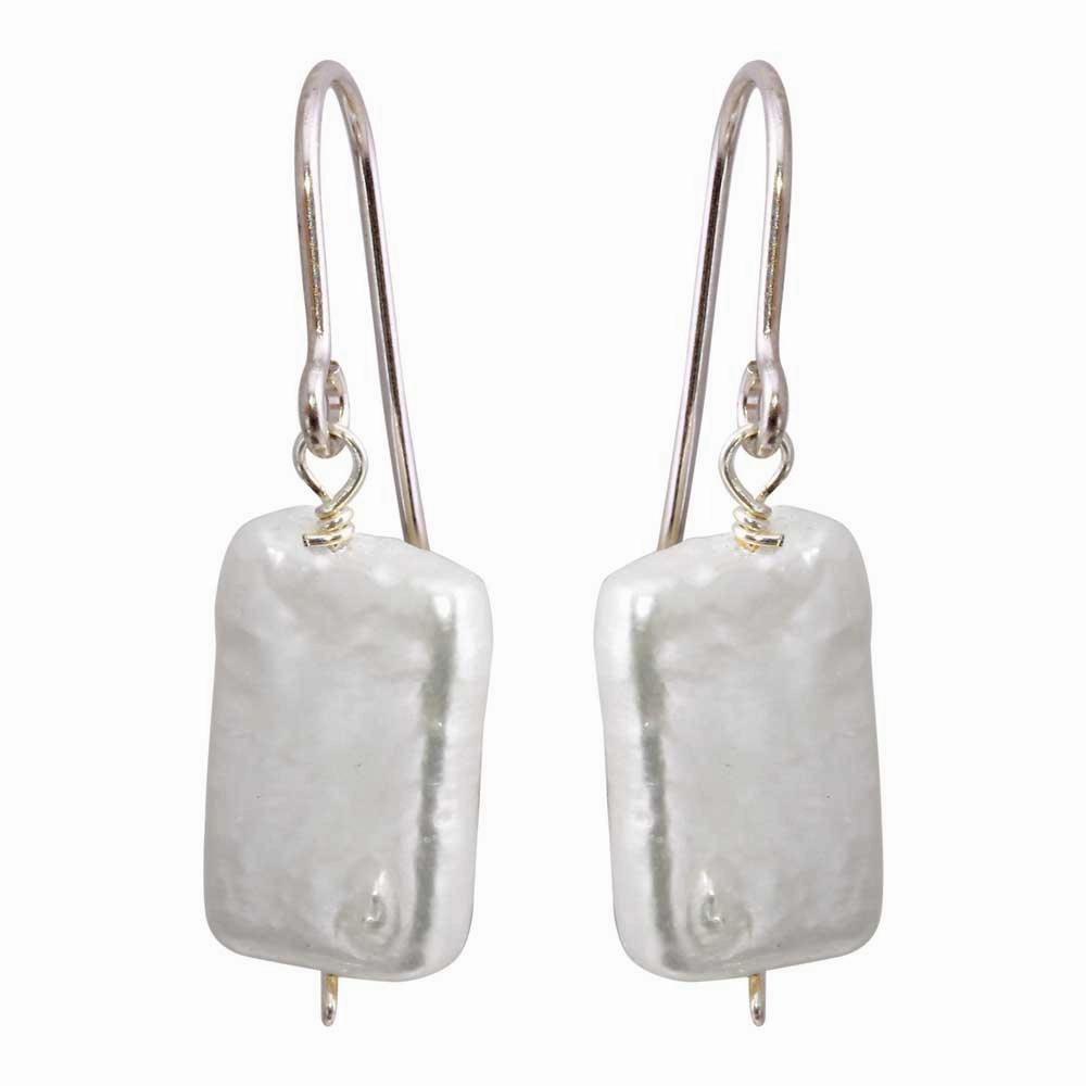 Rhodium Plated 925 Sterling Silver Fish Hook Square Dangling Pearl Earrings - PJE00004