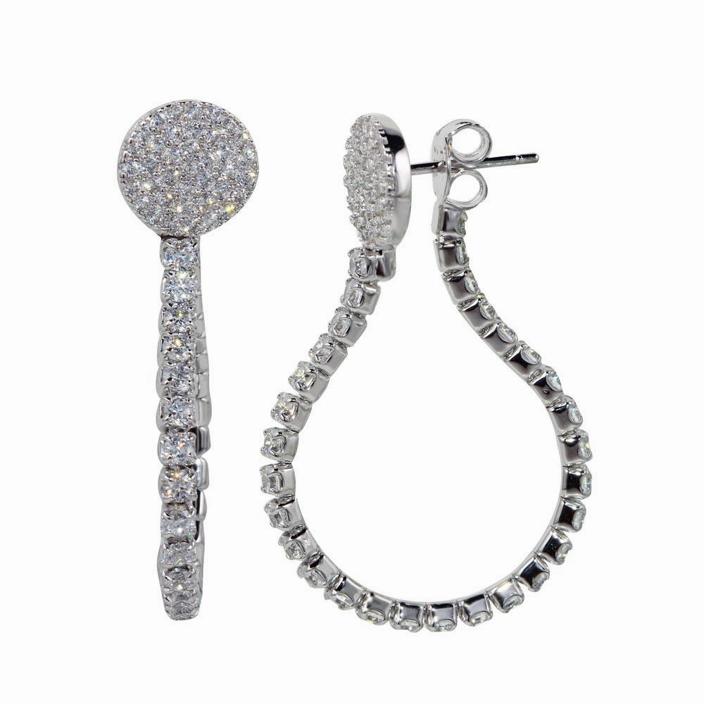 Rhodium Plated 925 Sterling Silver Flexible Tennis Earrings with CZ - BGE00584