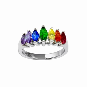 Rhodium Plated 925 Sterling Silver Graduated Multicolor Marquise CZ Ring - BGR01353