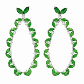 Rhodium Plated 925 Sterling Silver Green CZ Hanging Oval Earrings - GME00103RH-GREEN