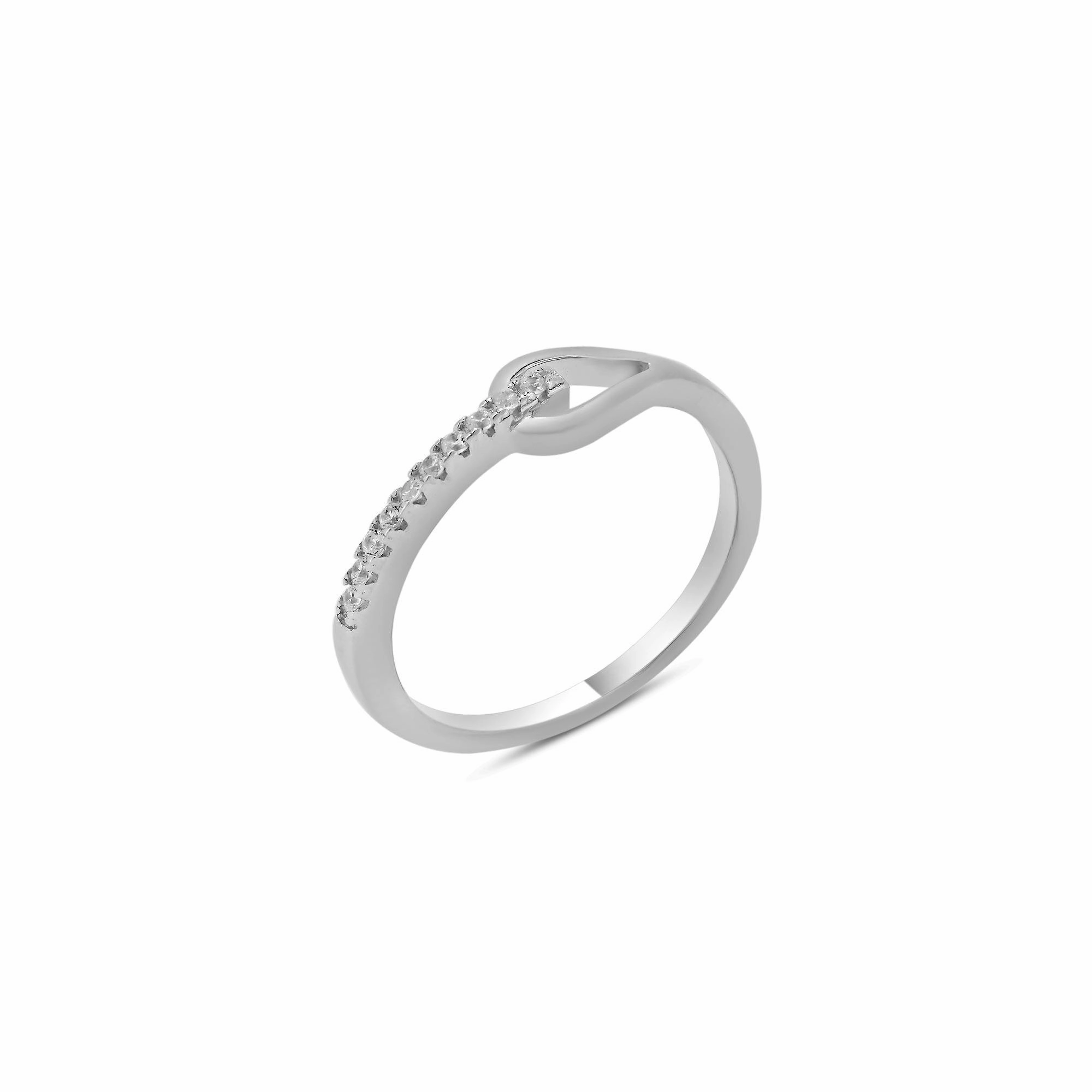 Rhodium Plated 925 Sterling Silver Knot Clear CZ Ring - BGR01343