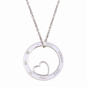 Rhodium Plated 925 Sterling Silver Open Disc Heart Necklace - SOP00119
