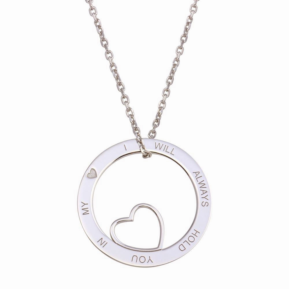 Rhodium Plated 925 Sterling Silver Open Disc Heart Necklace - SOP00119