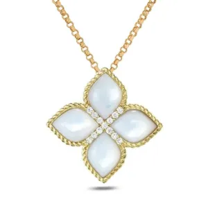 Roberto Coin 18ct Yellow Gold Diamond and Mother of Pearly Princess Flower Pendant 2cm D