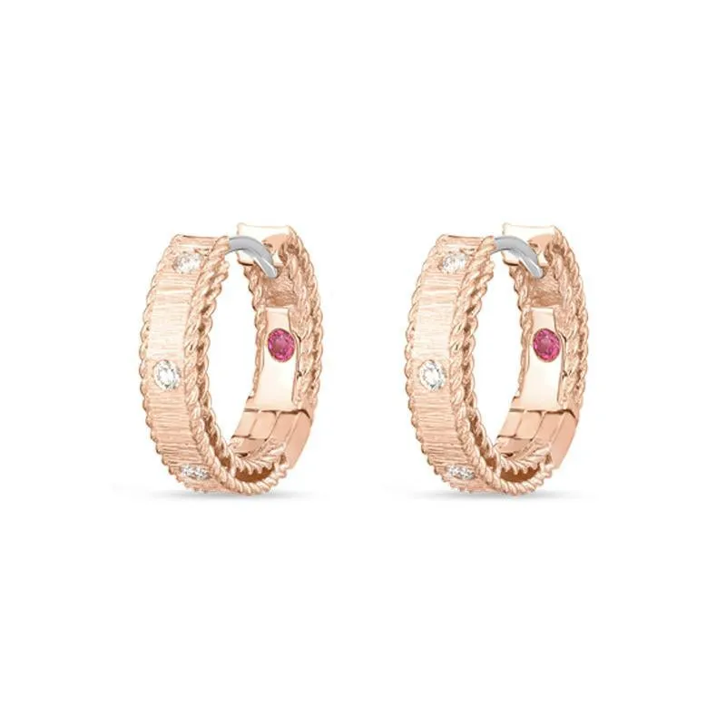 Roberto Coin Princess 18ct Rose Gold Diamond Hoop Earrings D
