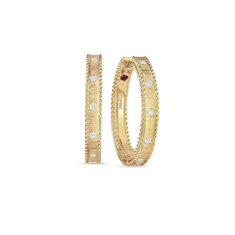 Roberto Coin Princess 18ct Yellow Gold Diamond Hoop Earrings D