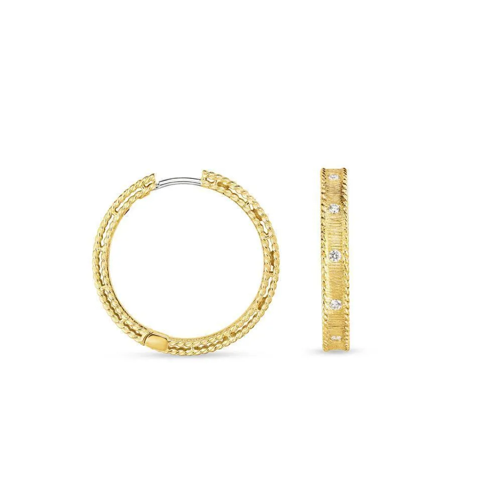 Roberto Coin Princess 18ct Yellow Gold Diamond Hoop Earrings D