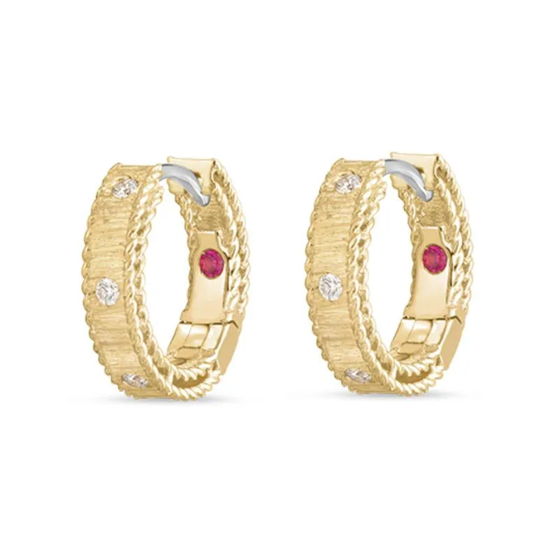 Roberto Coin Princess 18ct Yellow Gold Diamond Hoop Earrings D