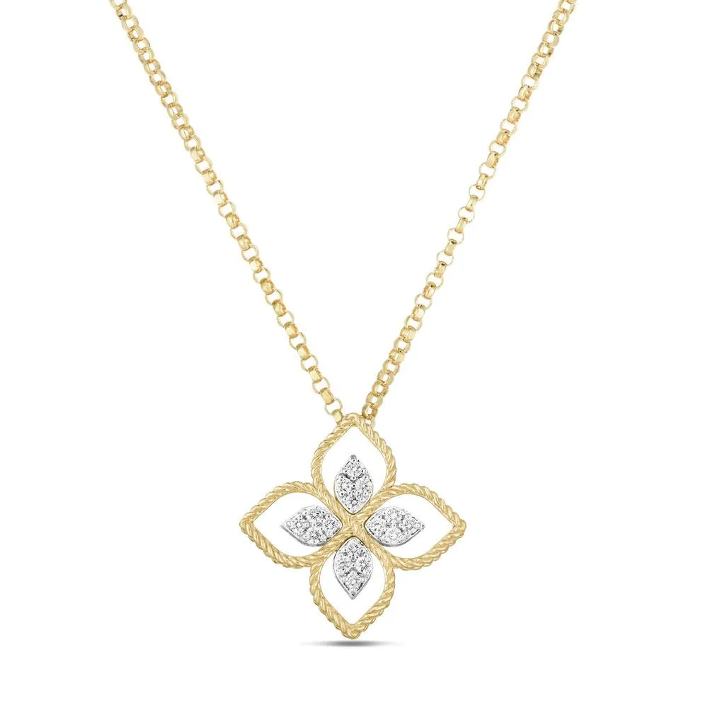 Roberto Coin Princess Flower 18ct Yellow Gold Diamond Necklace