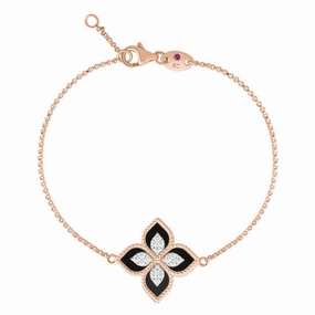 Roberto Coin Princess Flower 18ct Rose Gold Diamond Black Jade Bracelet
