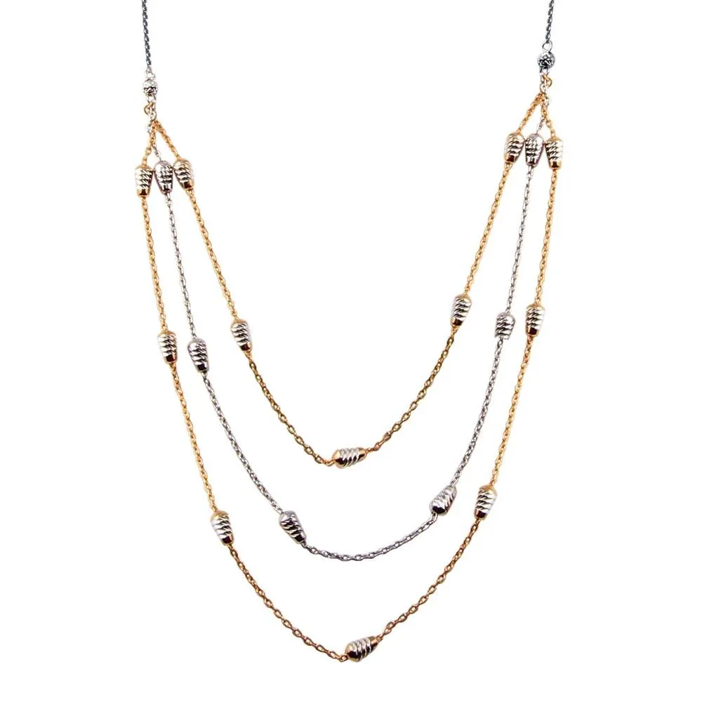 Rose Gold and Rhodium Plated 925 Sterling Silver Multi Chain DC Bar Necklace - ECN00060RGP