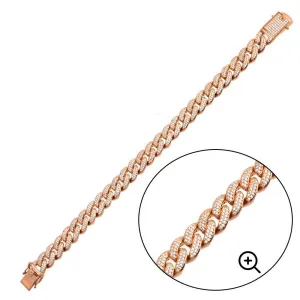 Rose Gold Plated 925 Sterling Silver CZ Encrusted Miami Cuban Link Bracelet 11.5mm - GMB00091R