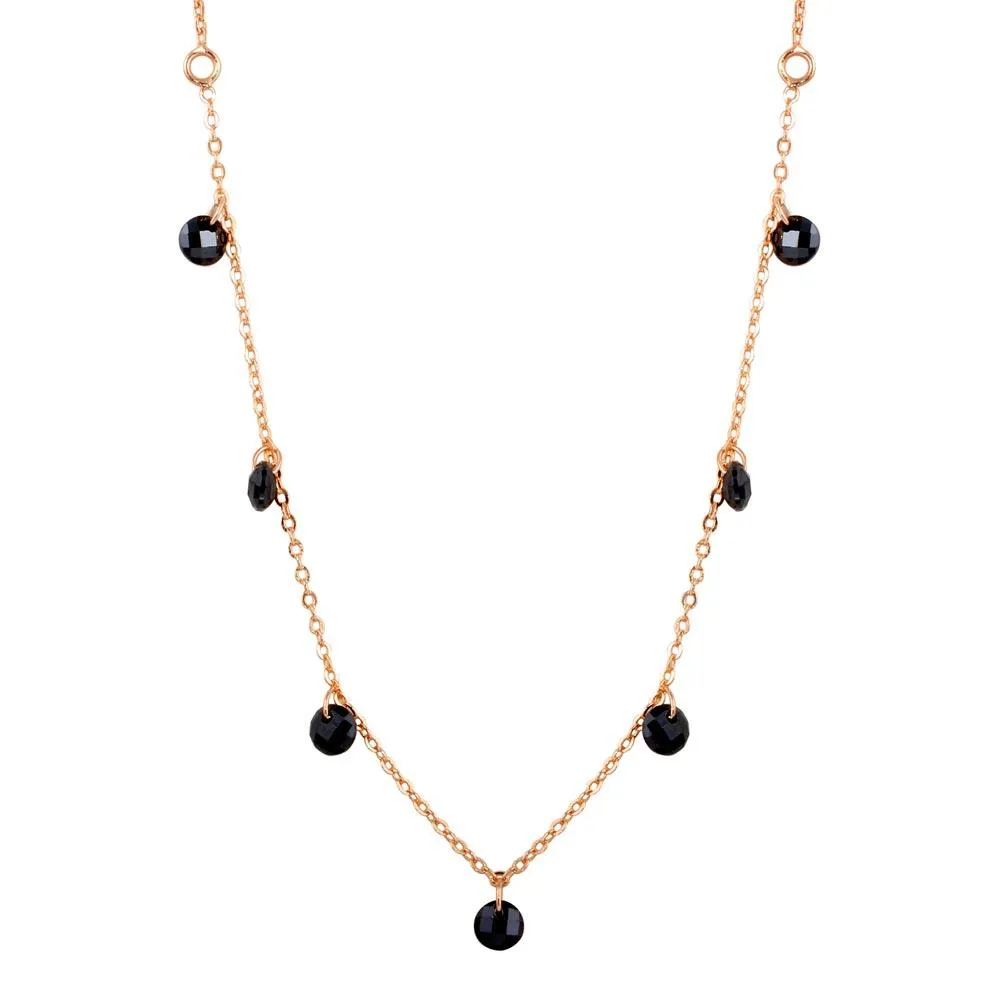 Rose Gold Plated 925 Sterling Silver Dangling Black CZ Chain Necklace - ECN00050RGP