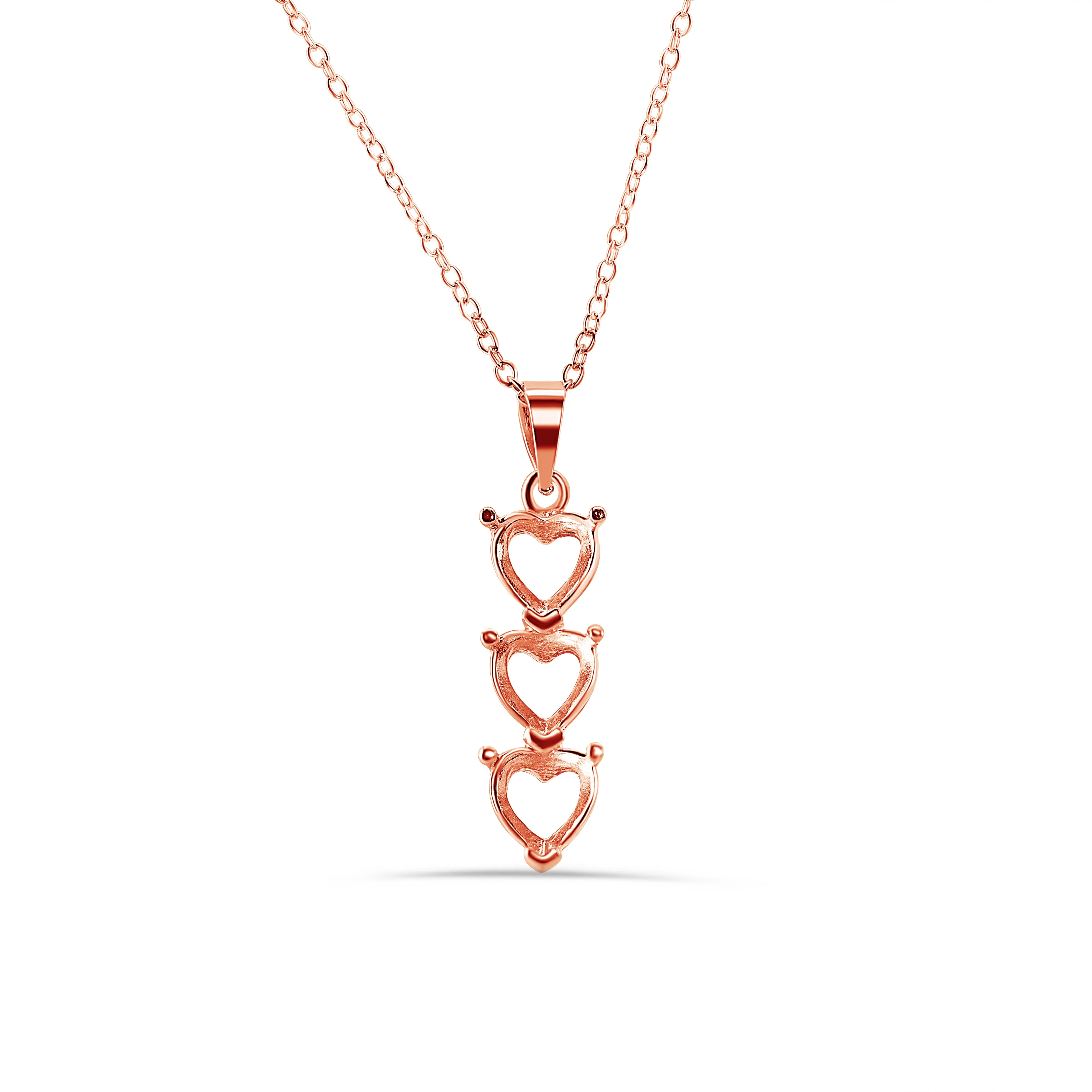 Rose Gold Plated 925 Sterling Silver Personalized 3 Heart Drop Mounting Necklace - BGP00780RGP