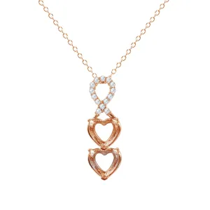 Rose Gold Plated 925 Sterling Silver Personalized Ribbon 2 Hearts Drop Mounting Necklace - BGP01383RGP