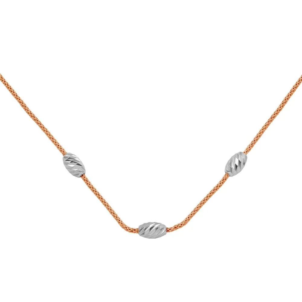 Rose Gold Plated 925 Sterling Silver Three Bead Necklace - ECN00004RGP