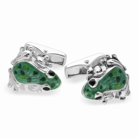 Saturno Sterling Silver Enamel Frog Cufflinks D