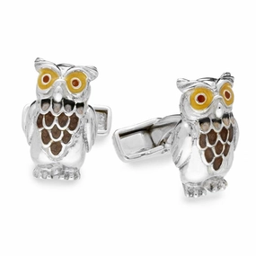 Saturno Sterling Silver Enamel Owl Cufflinks D