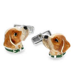 Saturno Sterling Silver Enamel Spaniel Cufflinks D