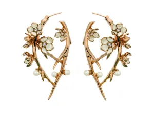 Shaun Leane Cherry Blossom Rose Gold Vermeil 0.54ct Diamond Pearl Hoop Earrings