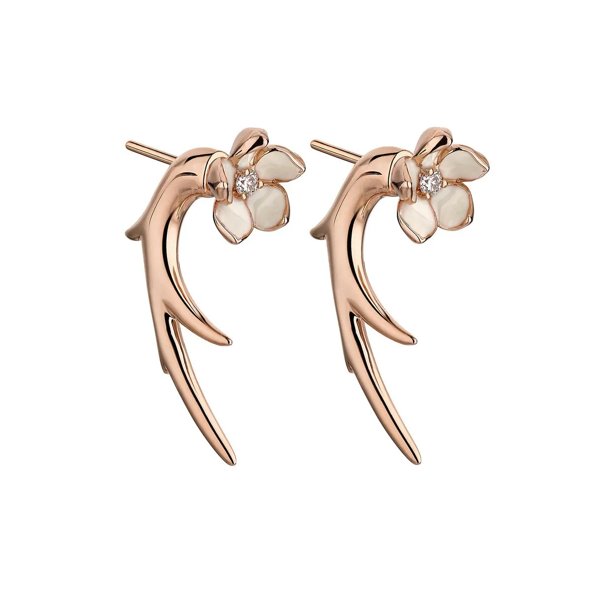 Shaun Leane Cherry Blossom Rose Gold Vermeil Diamond Flower Talon Earrings