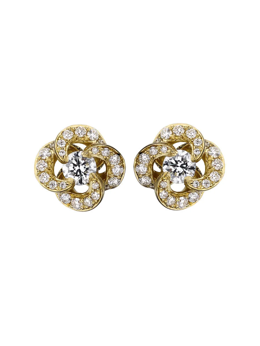Shaun Leane Entwined 18ct Yellow Gold Diamond Pave Petal Flower Stud Earrings