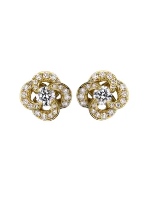 Shaun Leane Entwined 18ct Yellow Gold Diamond Pave Petal Flower Stud Earrings