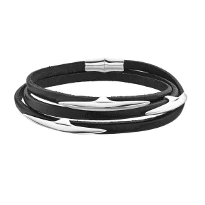 Shaun Leane Multi Arc Silver Black Leather Wrap Bracelet