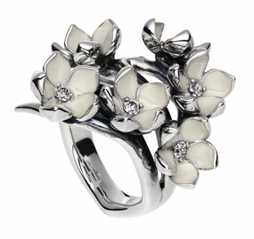 Shaun Leane Cherry Blossom Sterling Silver 0.30ct Diamond Full Flower Ring