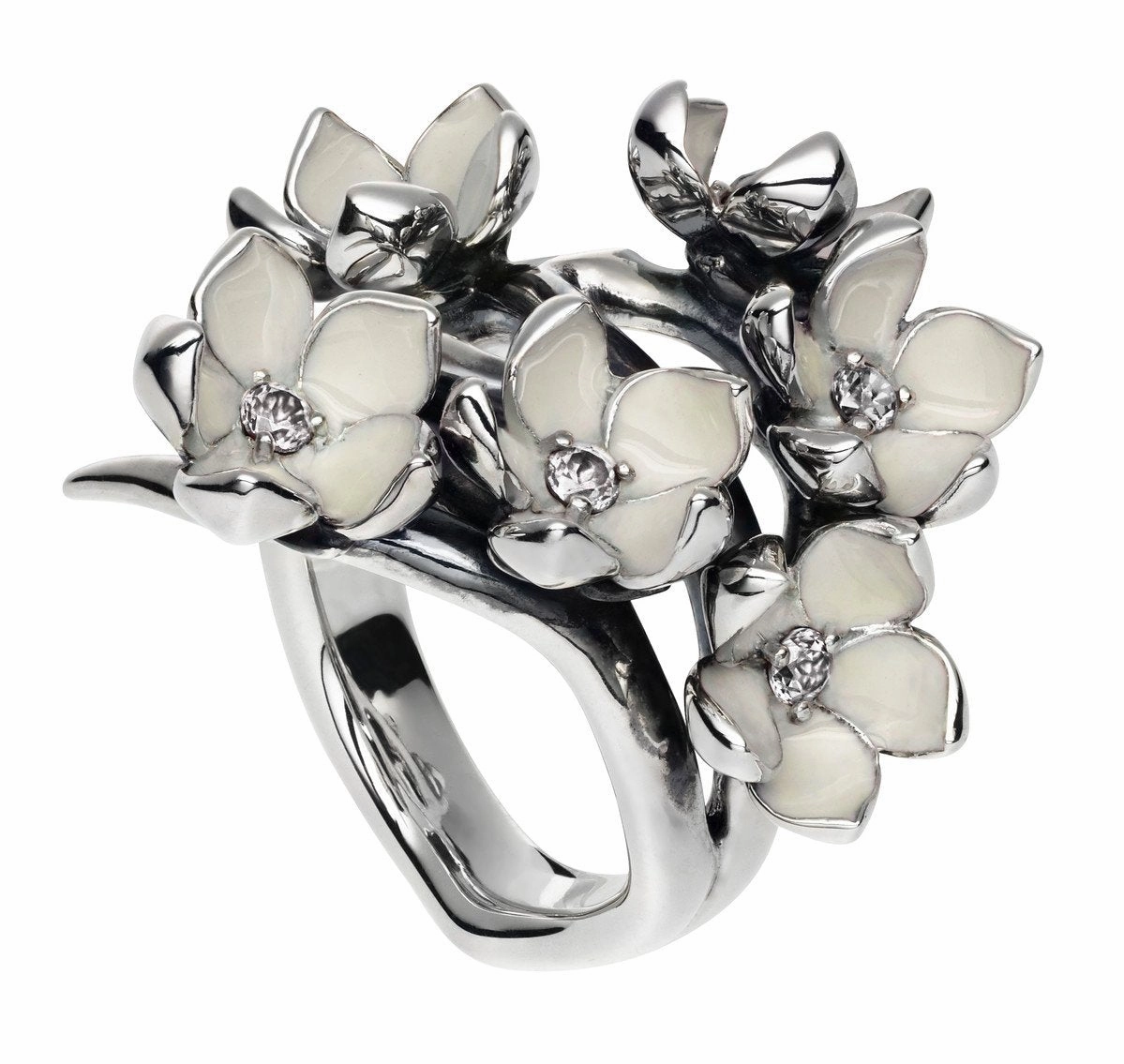 Shaun Leane Cherry Blossom Sterling Silver 0.30ct Diamond Full Flower Ring