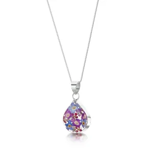 Shrieking Violet Purple Haze Sterling Silver Mixed Flower Teardrop Necklace