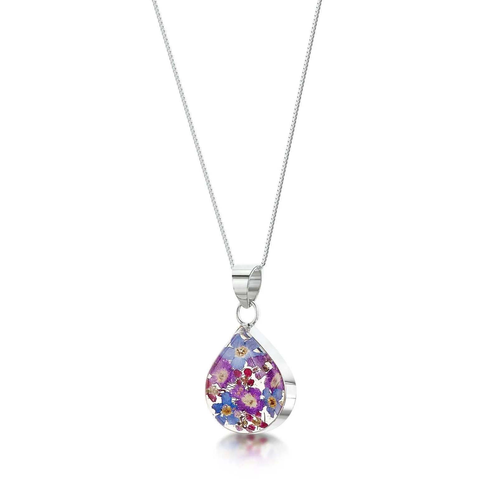 Shrieking Violet Purple Haze Sterling Silver Mixed Flower Teardrop Necklace