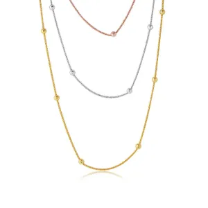 Silver 925 3 Toned 3 Strands Roc Chain With Bead Necklace - ARN00028TRI