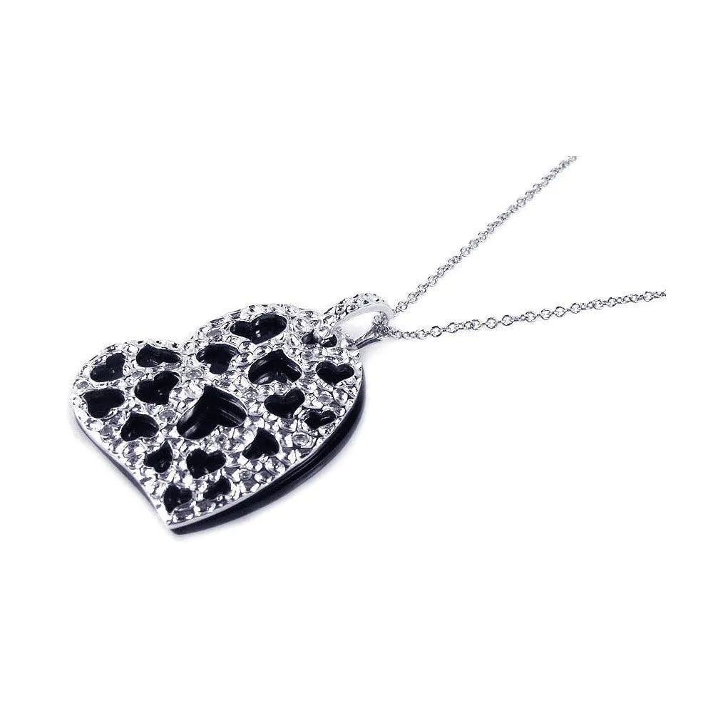 Silver 925 Black Onyx Rhodium Plated Heart Pendant Necklace - BGP00165