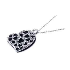 Silver 925 Black Onyx Rhodium Plated Heart Pendant Necklace - BGP00165