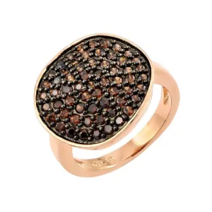 Silver 925 Black Rhodium and Rose Gold Plated Colored CZ Pave Set Flat Disc Ring - BGR00764
