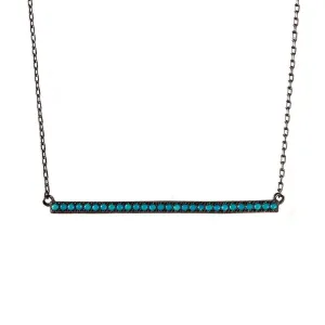 Silver 925 Black Rhodium Plated Bar Necklace with Synthetic Turquoise Stones - STP01515