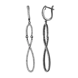 Silver 925 Black Rhodium Plated Dangling Infinity CZ Dangling Earrings  - ACE00103BLK